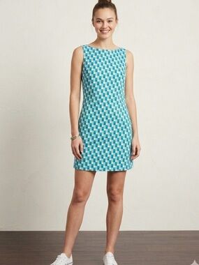 VINTAGE GAP Blue and Green Geometric Check SZ 4 Sleeveless Shift Dress